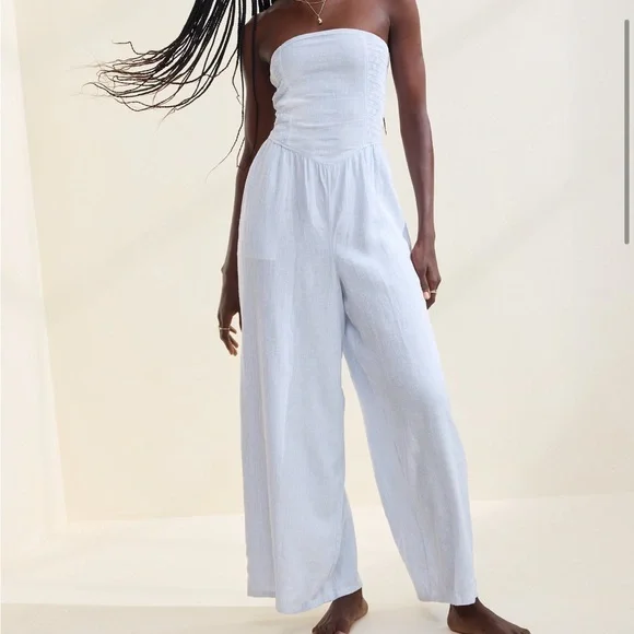 Aerie Smocked Strapless Jumpsuit - Picture 1 of 9